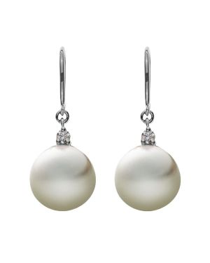 Ear hooks Essence Pearl| WG750 - 2 Pearls - 2 Diamonds 0.05 ct.